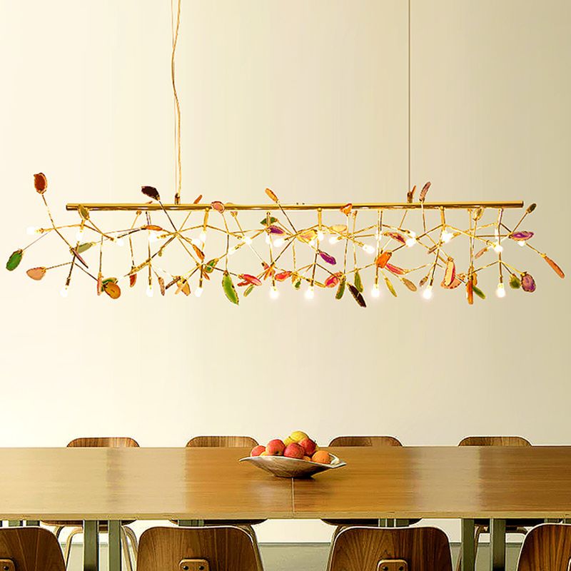 Colorful Island Light Fixtures Modern Branch Metal Pendant with Agate Stone for Dining Restaurant