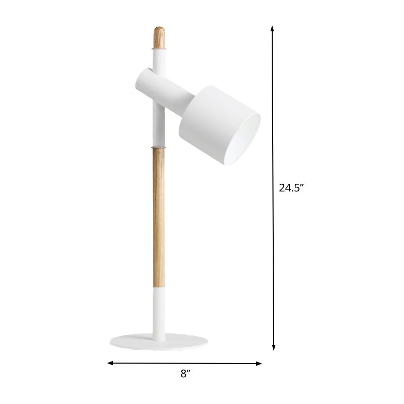 Contemporary 1 Head Nightstand Lamp White Cylinder Reading Book Light with Metal Shade