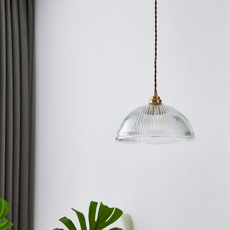 Bol en verre côtelé pendentif ombragé simplicité en laiton mini lampe suspendue pour salle à manger