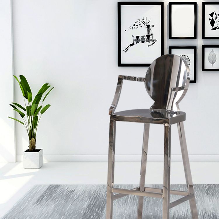 Industrial Style Counter Stool Silver Metal Bar Stool for Living Room