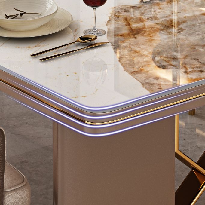 Luxury Sintered Stone Top Dining Table in White Rectangle Table with Double Pedestal