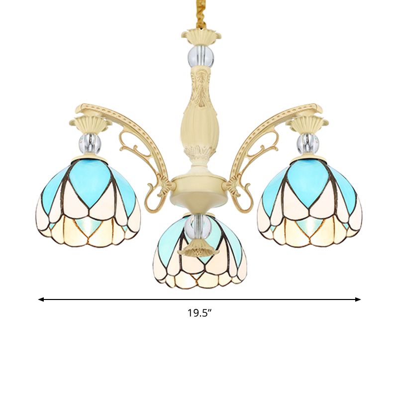 Lámpara de lámpara de domo Tiffany Style 3/6/9 Luces de iluminación azul cielo de iluminación para dormitorio