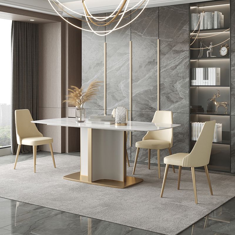 Modern Style Traditional Height Dining Set with Fixed Rectangle Shape Table and Pedestal Base