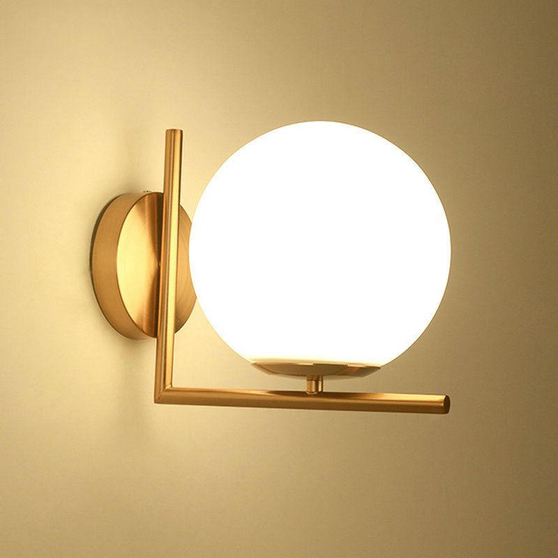 Globe White Glass Wall Light Nordic Simplicity Style Single Light Wall Sconce in Gold