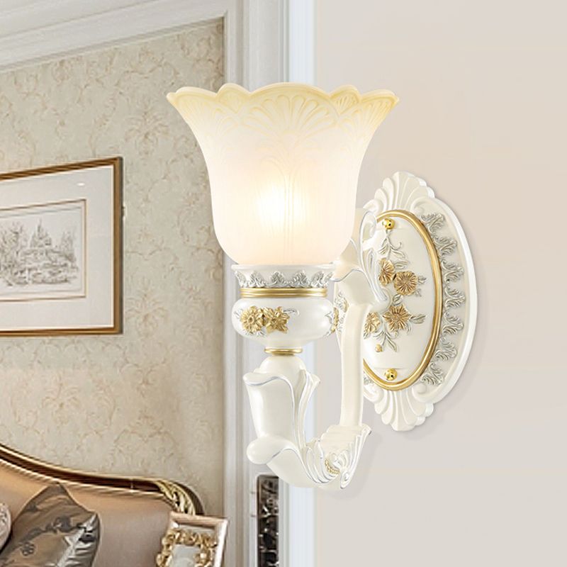 Flared Pattern Glass Sconce Lighting Antiqued 1/2-Light Dining Room Wall Mount Light Fixture in White