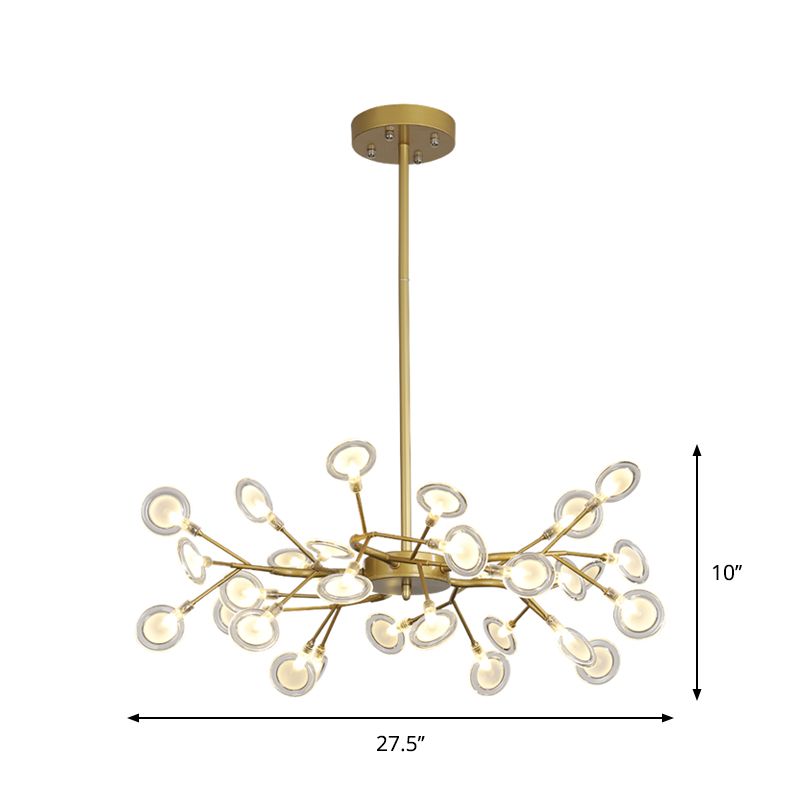 Post Modern Gold Finish Chandelier with Branch Arm Multi-Light Metal Ceiling Pendant