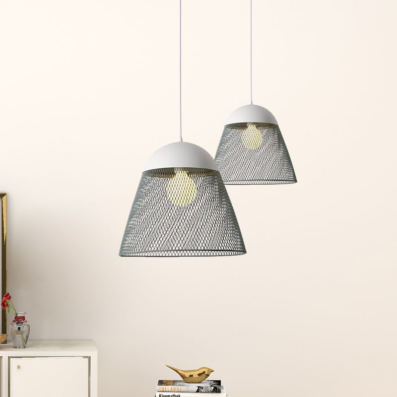 1 Bulb Wire Mesh Pendant Lamp with Dome Shade Metallic Nordic Living Room Suspended Light in Blue/Green/Orange