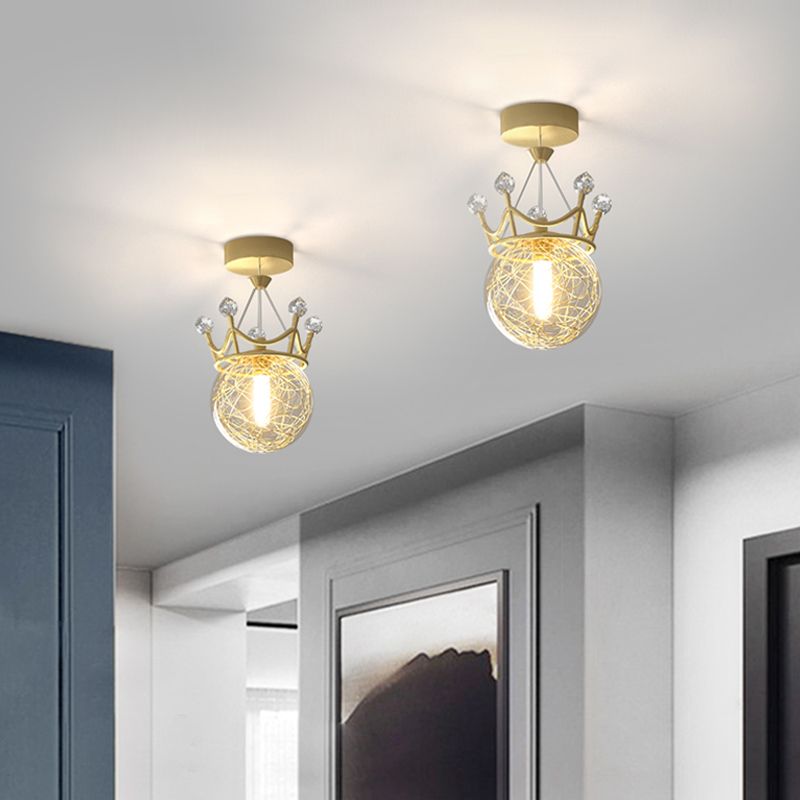 Contemporary Crown Flush Light Fixture Glass 1 Light Flush Mount Lamps in Gold