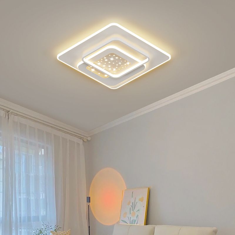 LED Metal Flush Mount Modern Geometric Shape Ceiling Light with Acrylic Shade for Bedroom