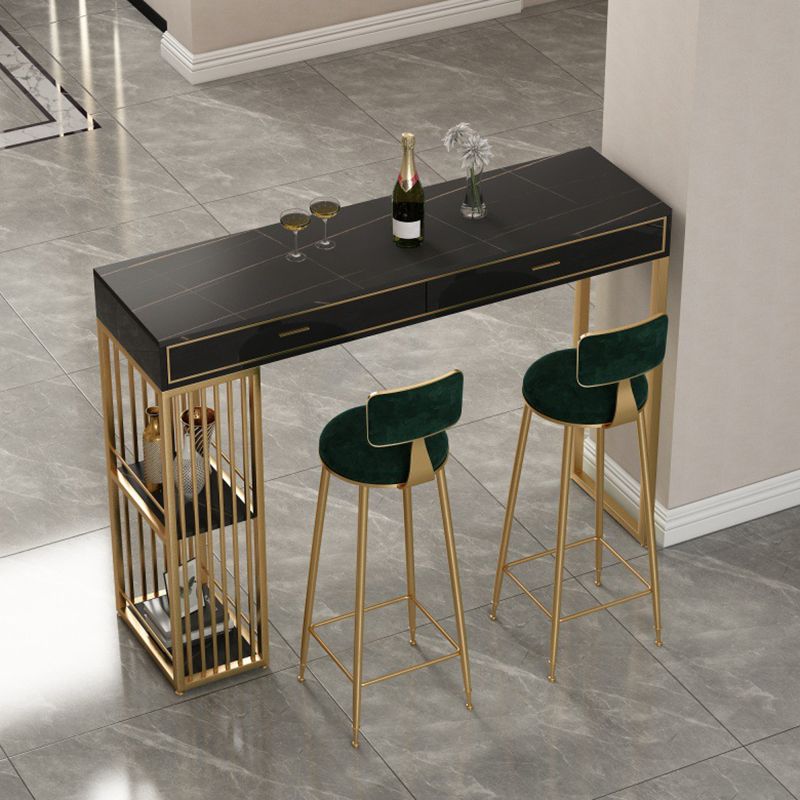 Stone Bar Table Set Glam Style Rectangle 1/3 Pieces Pub Table Set for Indoor