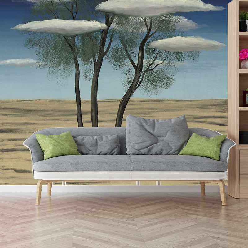 Surrealist Magritte the Oasis Murals in Yellow-Blue Moisture Resistant Wall Art for Living Room