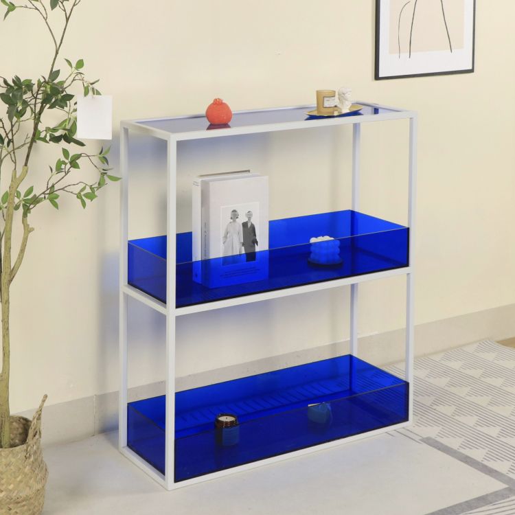 Open Scandinavian Etagere Bookshelf with White Iron Frame Acrylic Shelf