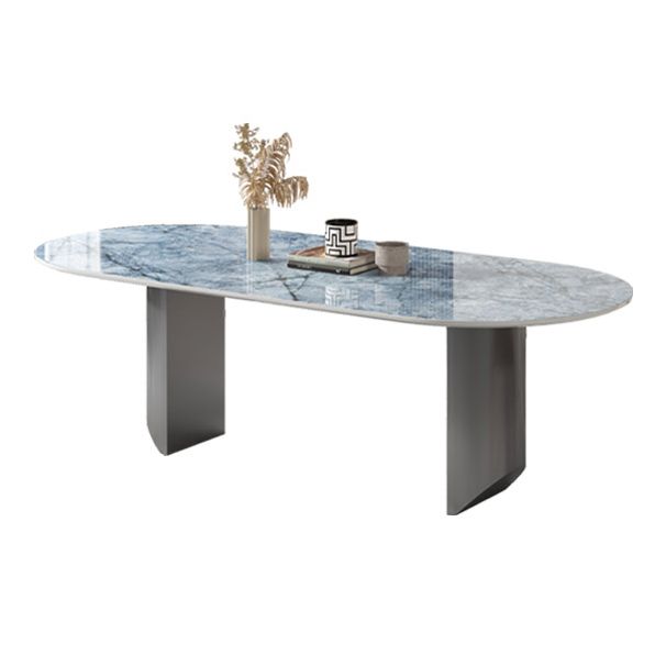 Metal Oval Traditional Luxury Dining Table Sintered Stone Table with Double Pedestal