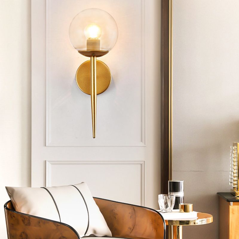 Clear Globe Shade Wall Sconce Metal Contemporary Wall Armed Light in Black / Gold