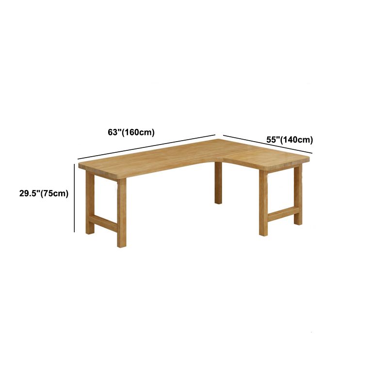 30"H Modern Office Desk L-Shape Natural Solid Wood Writing Desk