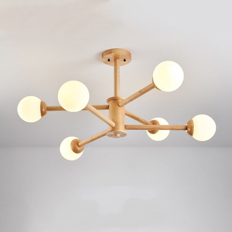 Multi Light Spherical Branch Hanging Lights Modern Style Wood Hanging Lighting