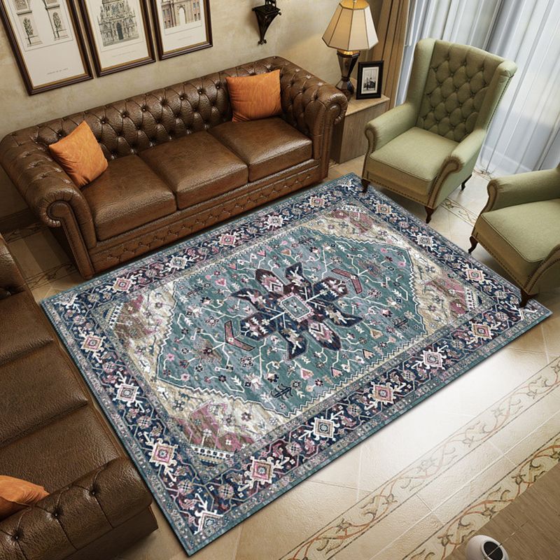 Rose Red Bohemian Rug Polyester Graphic Rug Non-Slip Backing Rug for Living Room