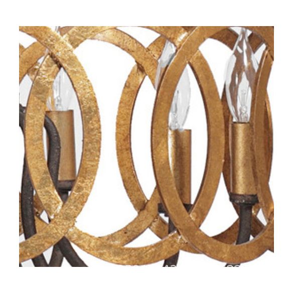 Overlap Rust Ring Industry Style Chandelier Light 19" Wide Candlestick Shape Vintage Hanging Lighting Fixture for Living Room