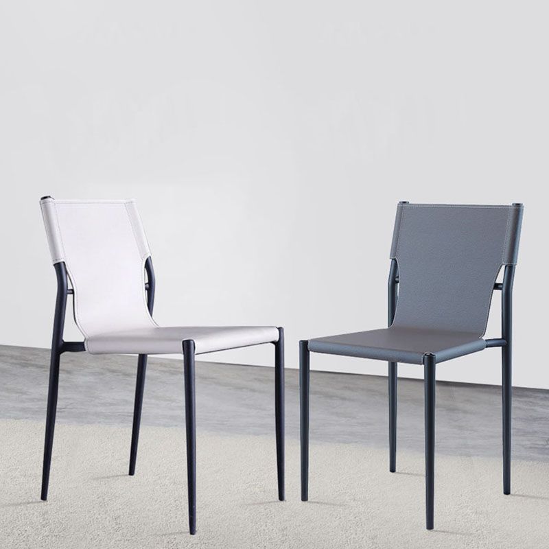 Industrial Design Leather Dining Side Armless Chairs Solid Back Chair