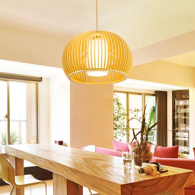 1 Licht hängende Lichtkit Asian Style Schüssel Form Holz Anhänger Beleuchtung