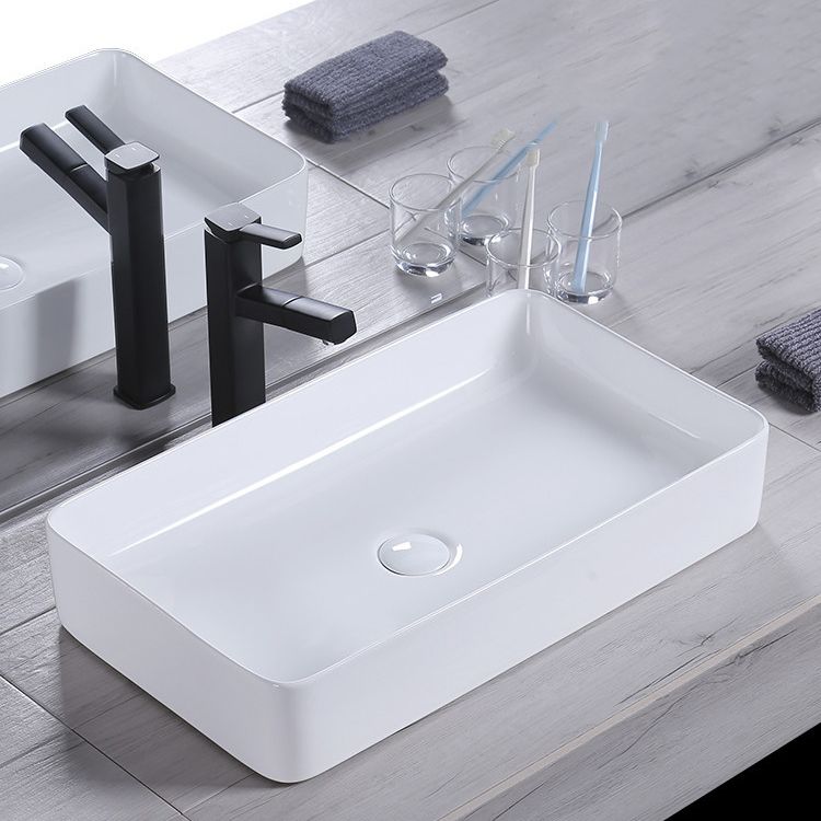 Modern Bathroom Sink Porcelain Rectangular Pop-Up Drain and Drain Assembly Basin Sink