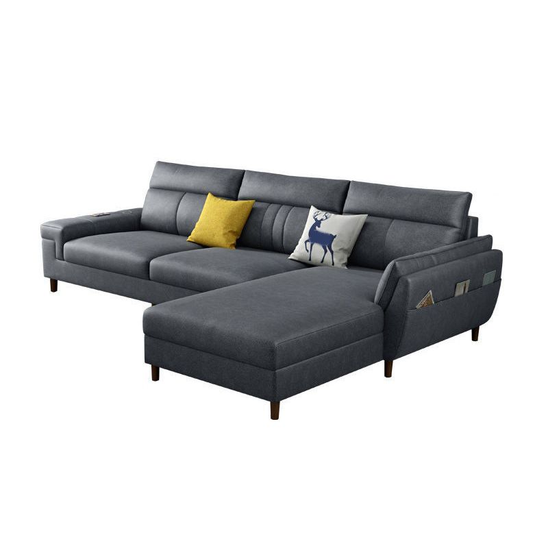 Square Arm Dark Gray Cushion Back Storage Stain-Resistant Sofa