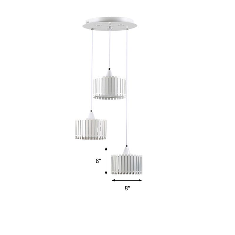 Lámpara de techo blanca LED de metal contemporáneo de clúster de cilindro de listones para comedor