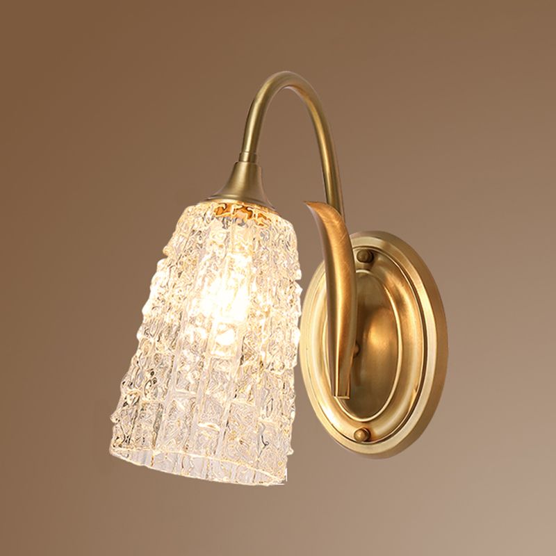 Modern Golden Wall Lamp Copper Wall Mount Lamp with Glass Shade for Bedroom