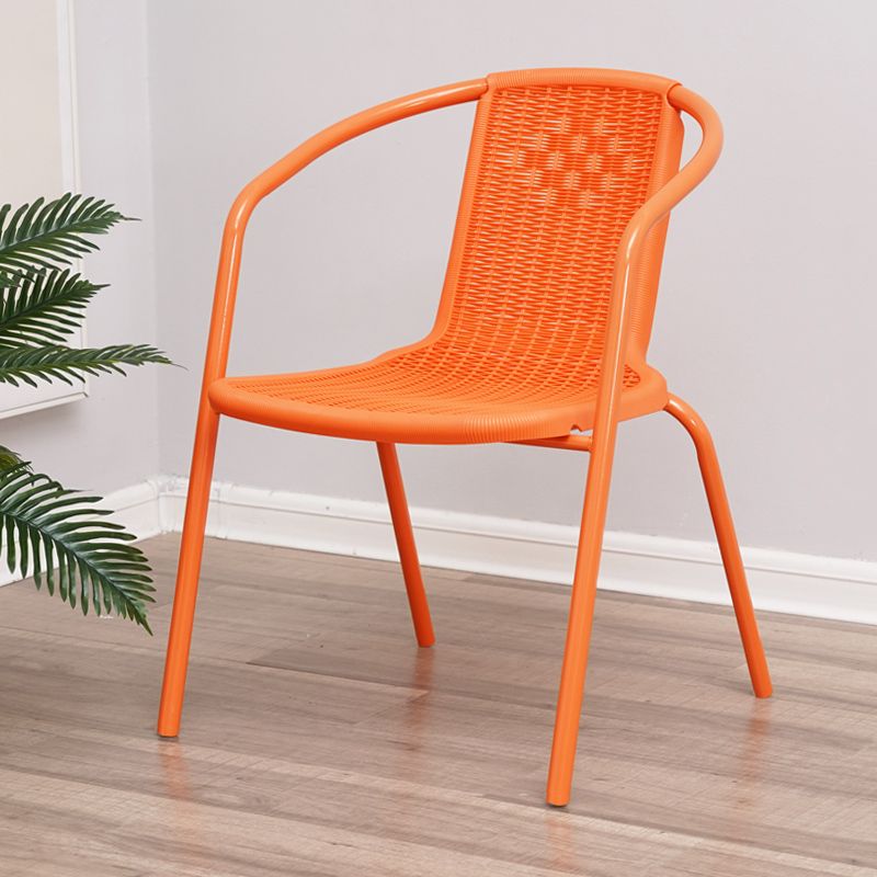 Modern Outdoor Bistro Chairs Faux Rattan With Arm Stacking Plastic Dining Chairs