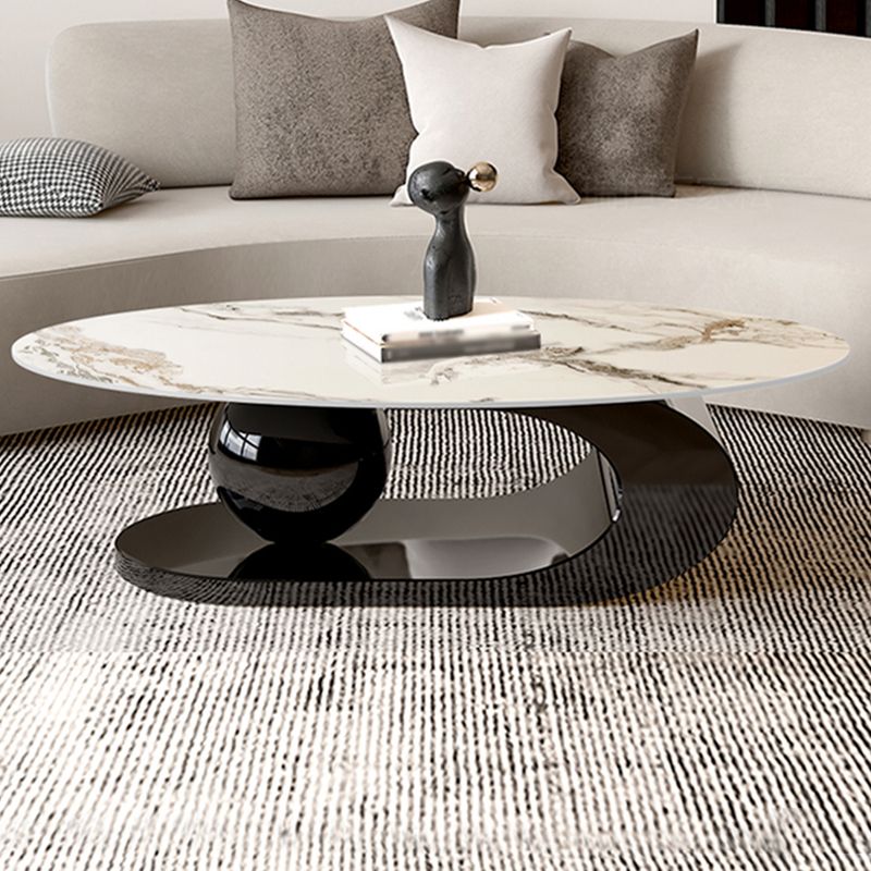 16.1" H Irregular Metal Base Round Slate Coffee Table For Living Room