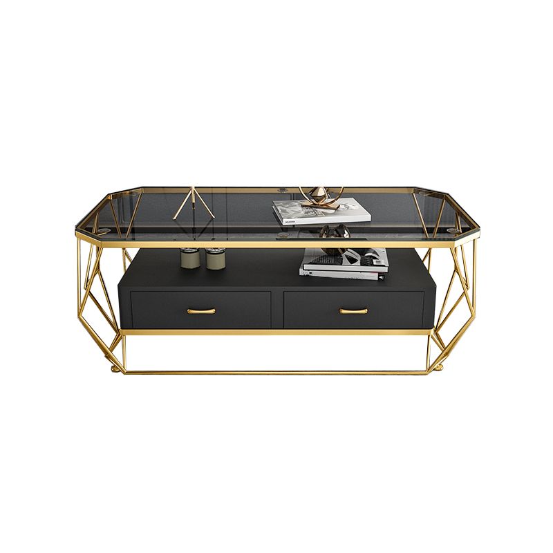 Glam Golden Frame Coffee Table with Storage Drawers Cocktail Table