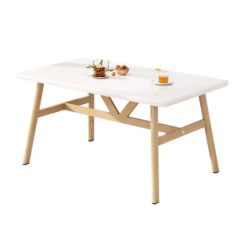 Modern Rectangle Dining Table Wood Tabletop with Iron Trestle Base