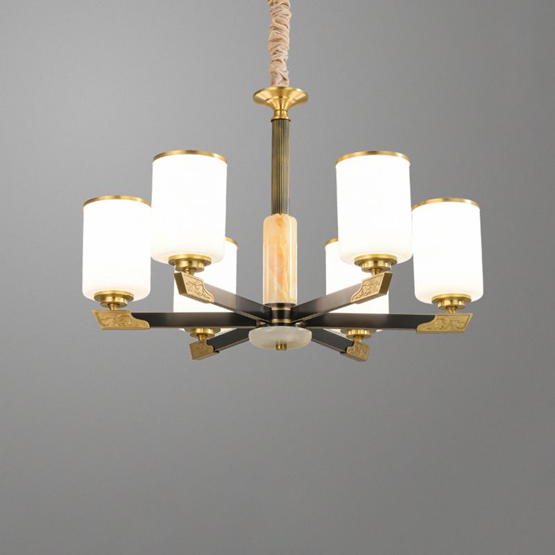Cylindrical Shape Pendant Lights Modern Style Glass Chandelier Lights in Gold