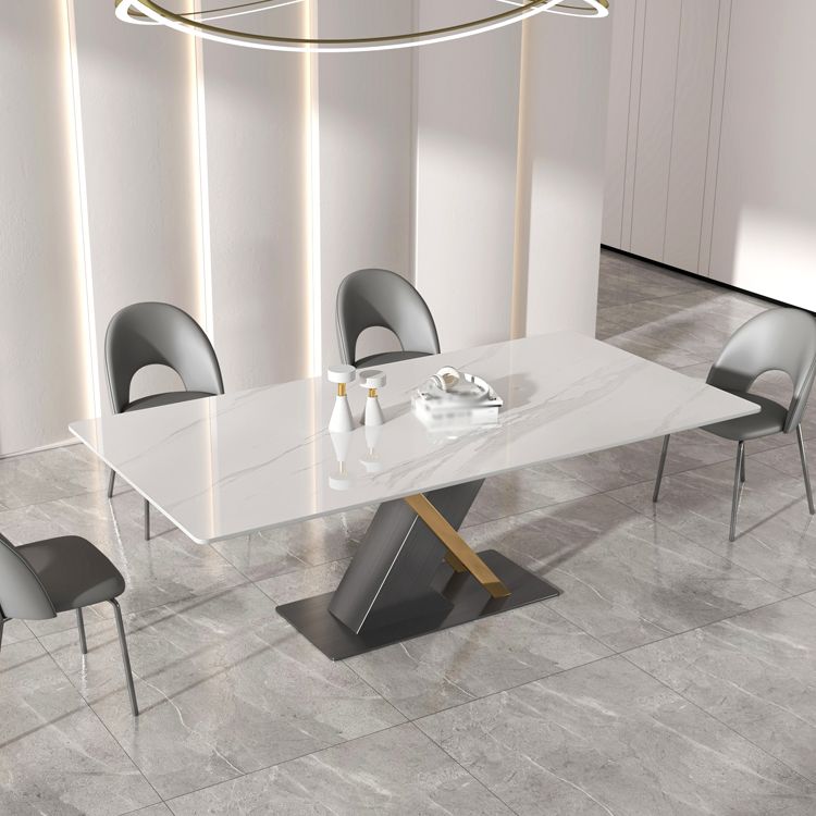 Modern Sintered Stone Dining Table White Dining Room Table with Pedestal Base