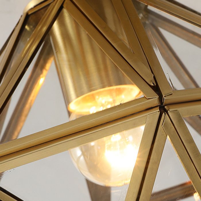 Brass Geometric Ceiling Light in Colonial Style Glass 1-Light Flush Mount