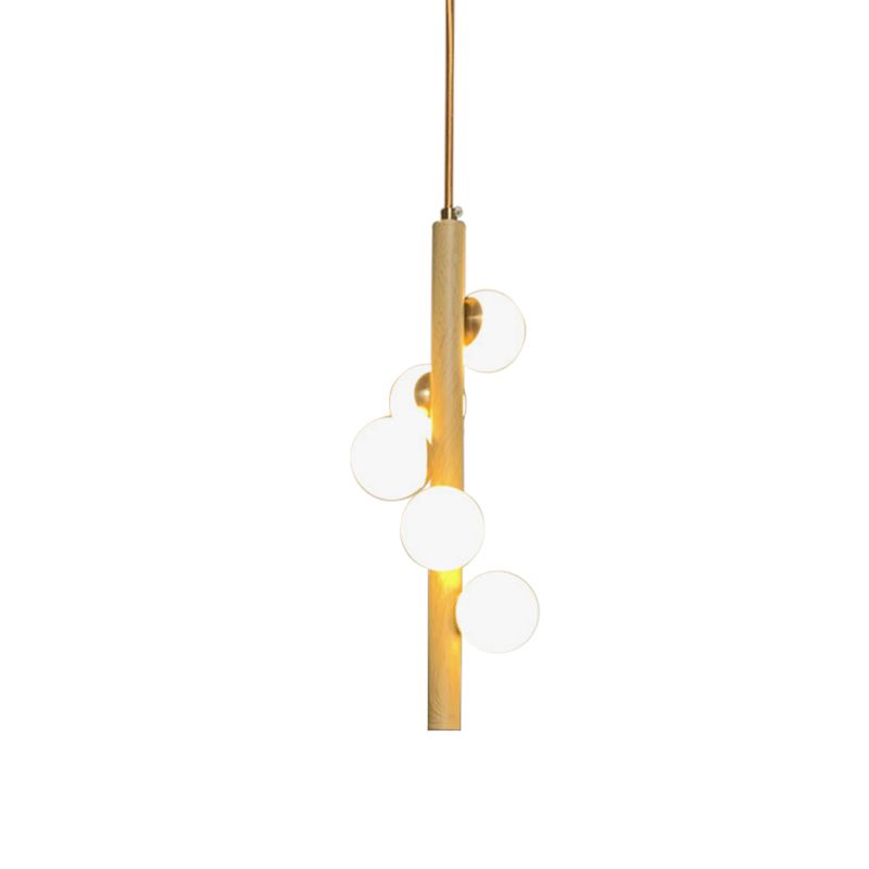 Tube houten kroonluchter verlichting armatuur Aziatische stijl 5 hoofden beige hangende plafondlamp met bubbel opaalglas schaduw