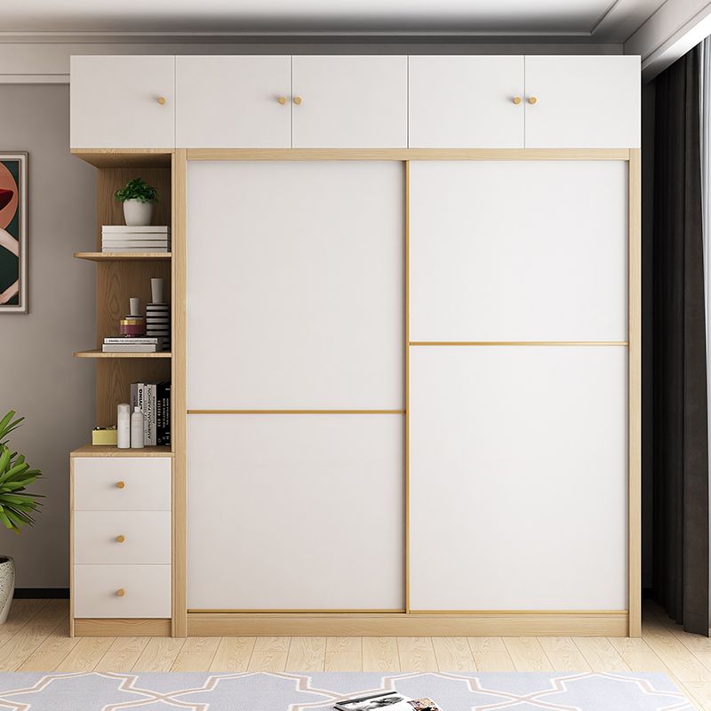 Contemporary Wooden Wardrobe Modern Cloth Rod Included Wardrobe Closet for Bedroom