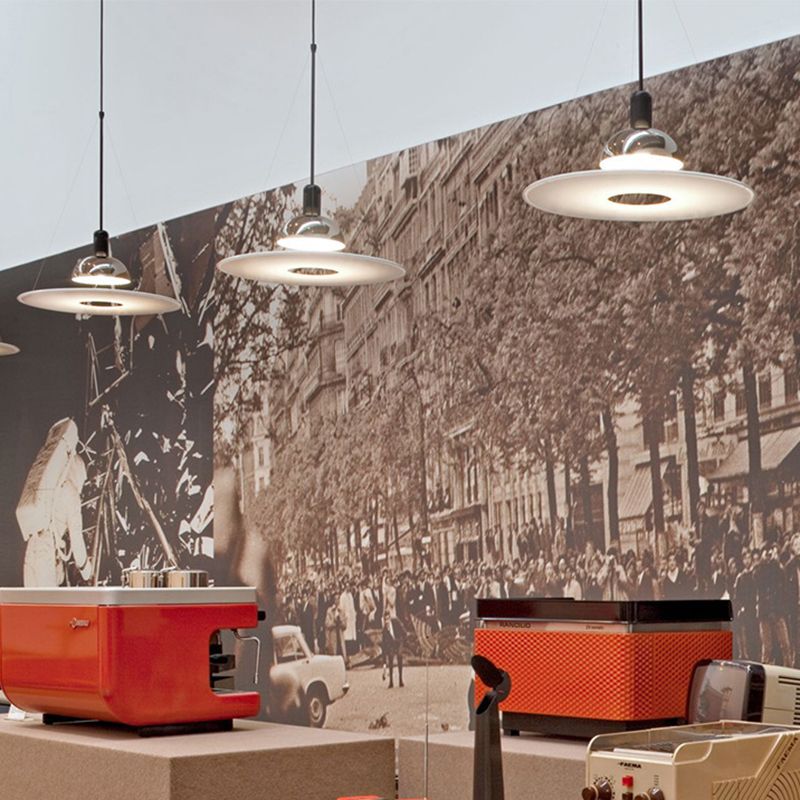 Minimalist Indoor Pendant Light, Dome Shade Metal 1-Light Pendant Lighting with Disk Under