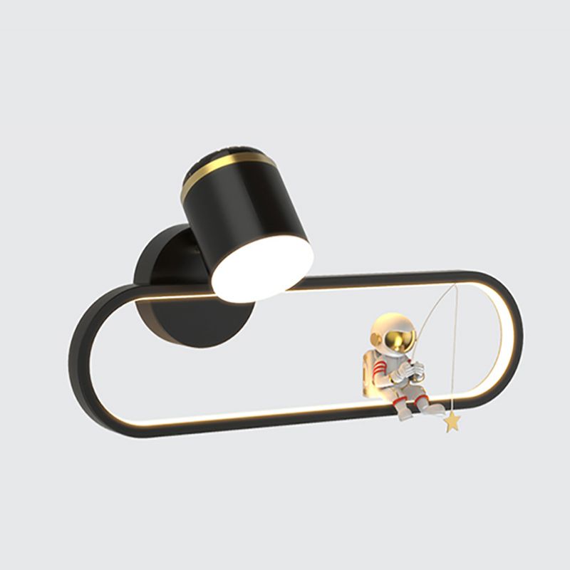 Metal Oval Shape Wall Light Astronaut 2 Lights LED Wall Sconce for Kid's Room