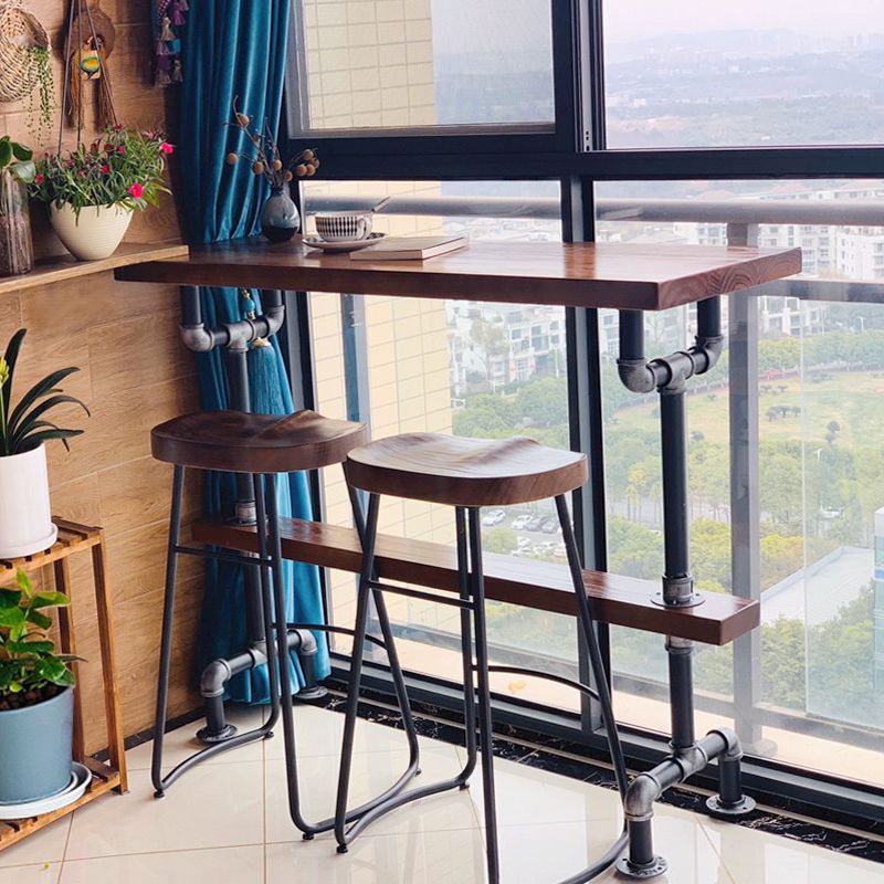 Rectangle Pine Wood Top Bar Table Industrial Bar Table with Trestle Base