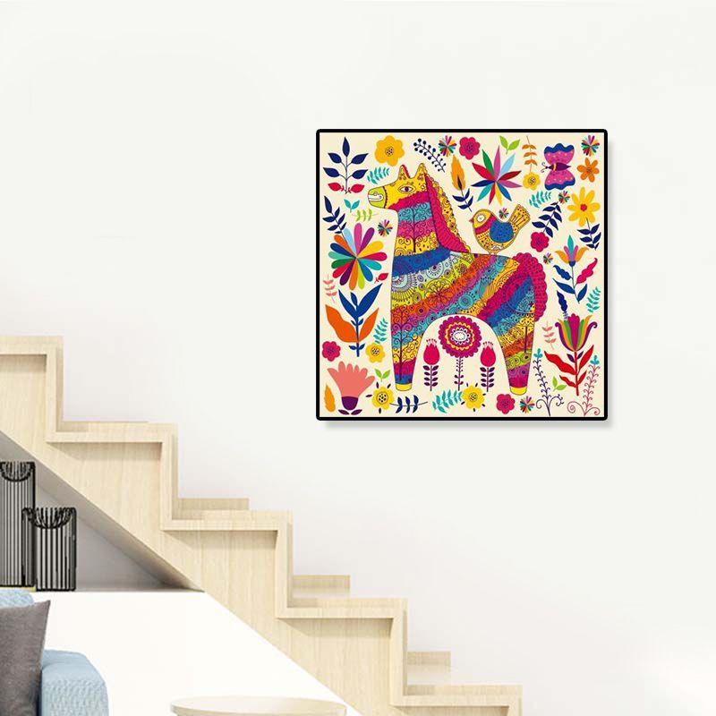 Bunter Cartoon-Wandkunst-Dekor-Illustrations-Tier-Leinwanddruck für Kinderzimmer