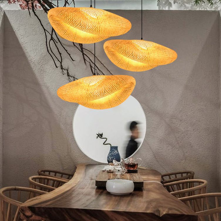 1-Light Pendant Lamp South-East Asia Style Hat Shape Bamboo Chandelier Kitchen Lamps