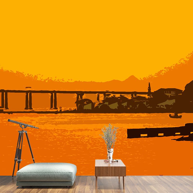 Urban Landscape Illustration Mural Wallpaper Moisture Resistant for Living Room