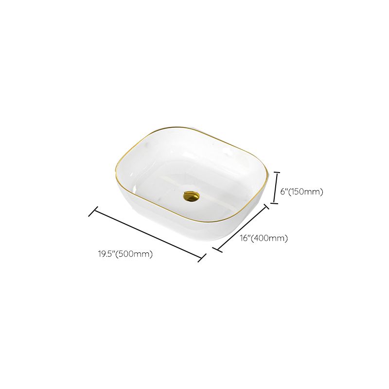 Traditional Vessel Sink Rectangular Porcelain with Overflow And Drain Assembly Wash Stand