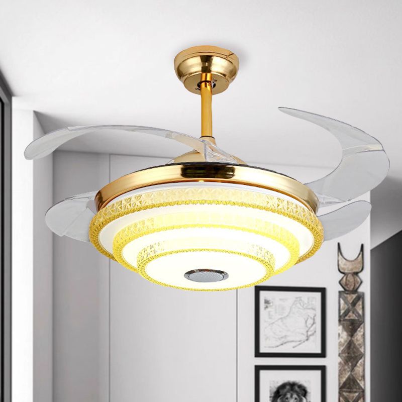 Sich verjüngter kristallverklemmter Lüfterlicht moderne LED Gold Halbmontagelampe mit Bluetooth -Lautsprecher und Fernbedienung/Wandsteuerung/Frequenzumwandlung