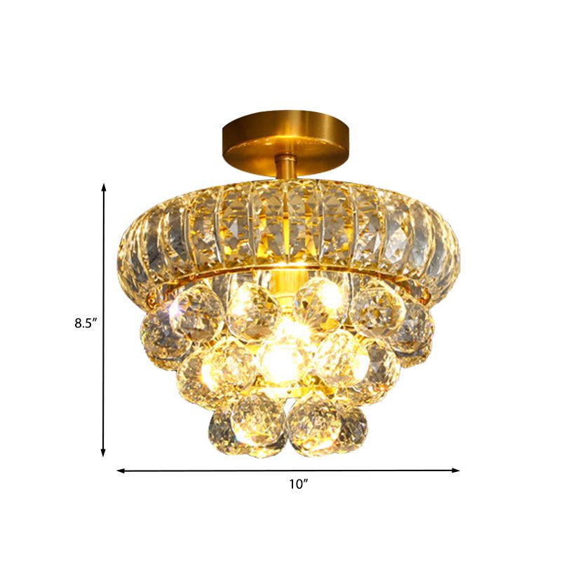 Droplet Semi Mount Lighting Modern Clear Crystal 1 Head Corridor Ceiling Light Fixture in Brass