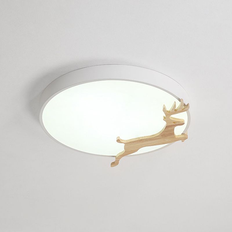 Lampada da soffitto rotonda in acrilico nordico grigio/bianco/verde con motivo cervo in corsa e lampada da soffitto a LED in legno