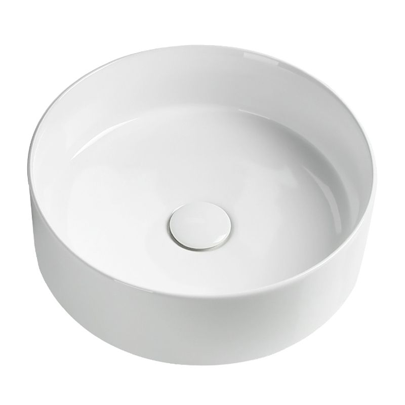 Modern Vessel Sink Round Porcelain Drain Assembly and Faucet Vessel Lavatory Sink