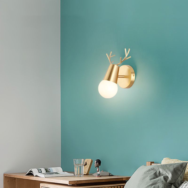 Open Bulb Antler Postmodern Wall Sconce One Blub Wall Mounted Light Fixture for Bedroom