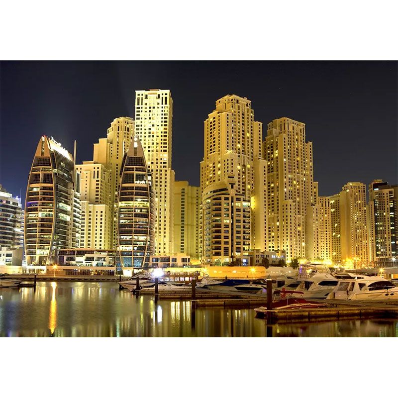 Brown and Gold Skyscrapers Mural Wallpaper Stain-Resistant Wall Decor for Meeting Room